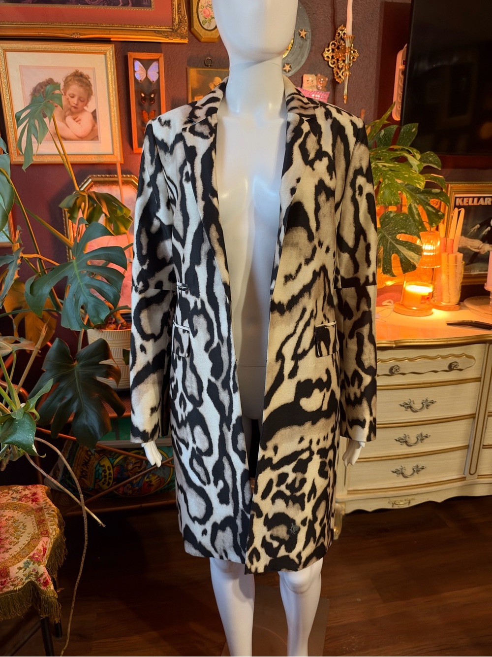 Diane von Furstenberg Mahala Leopard Print Silk Wool Coat Size 6
